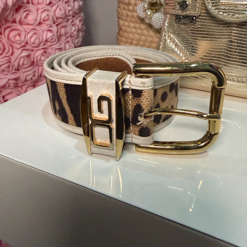 Dolce & Gabamma Leopard Print Waist Belt with Gold Buckle